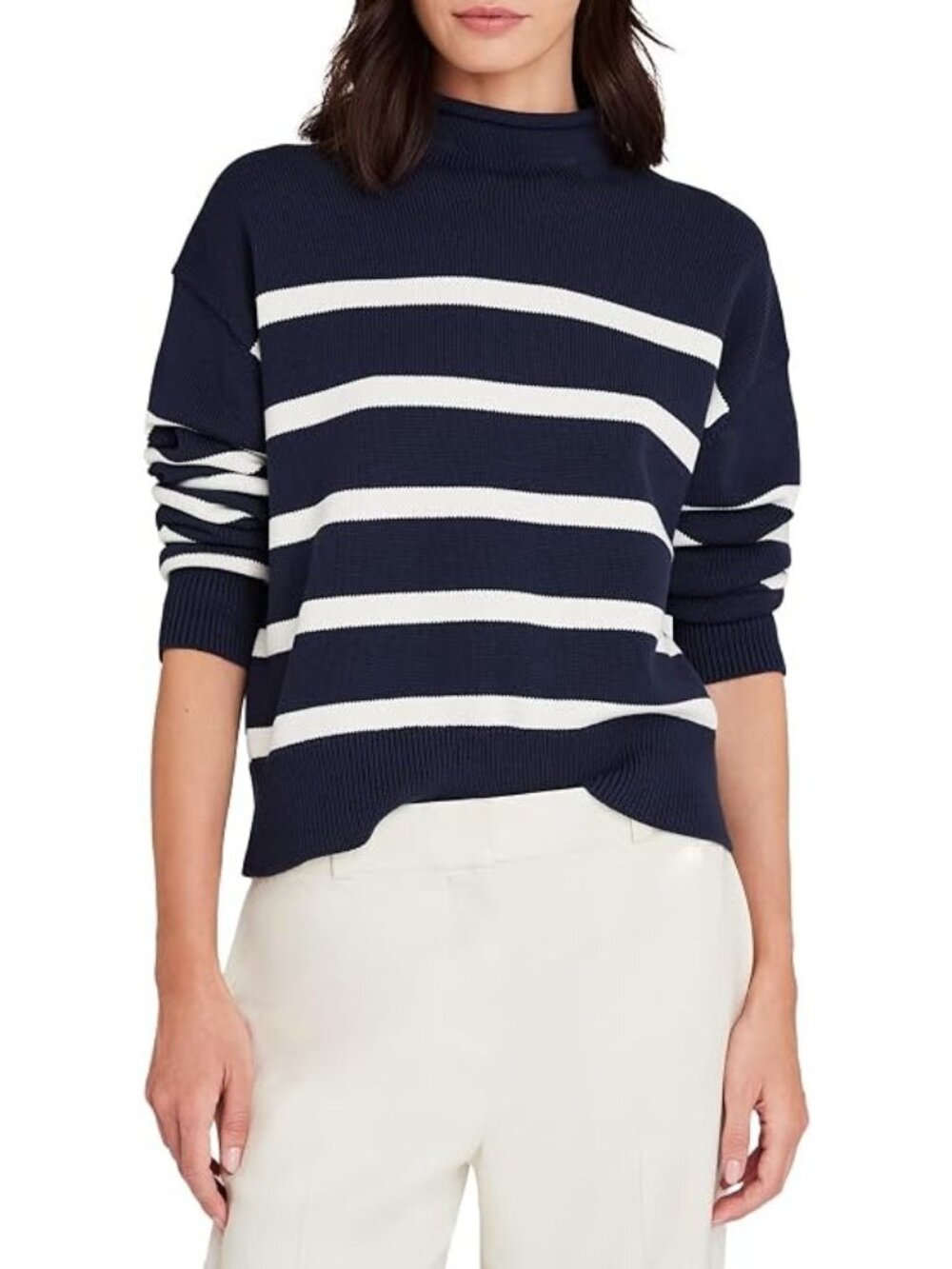 Club Monaco Cropped Mock Neck Nautical Sweater in Navy XLarge Womens